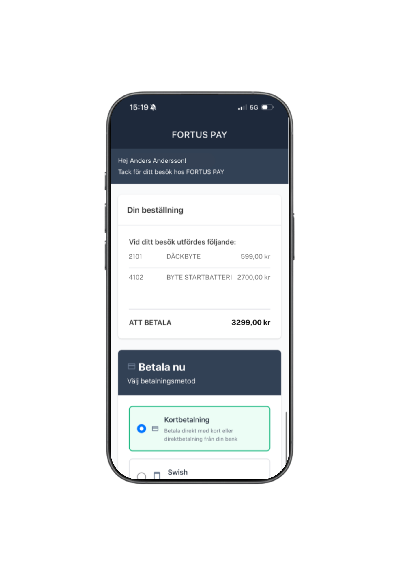 Fortus Pay Pay-by-Link i mobilen