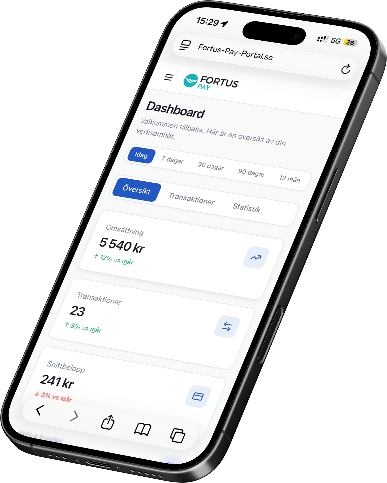 Fortus Pay Portal mobilvy – betalningar och transaktioner
